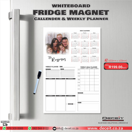 Whiteboard Fridge Magnet - 2025 Calendar & Weekly Planner