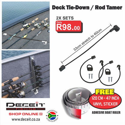 2x Deck Tie-Down / Rod  (Bungee Cord) with free Adhesive Boat Ruler worth R22